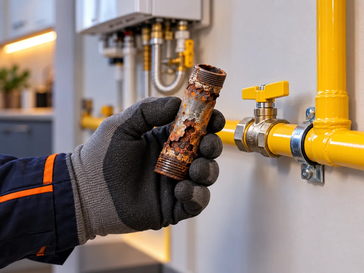 Eski paslı doğalgaz borusu ile yeni sarı tesisat karşılaştırması
